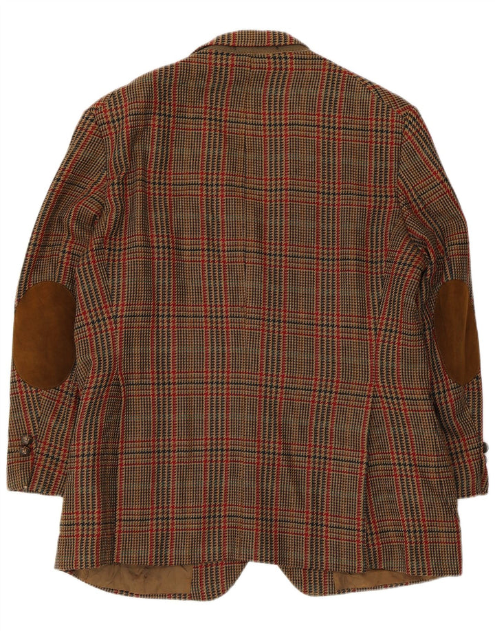 DAKS Herren-Blazer mit 2 Knöpfen, UK 38, mittelbraune Hahnentritt-Schurwolle