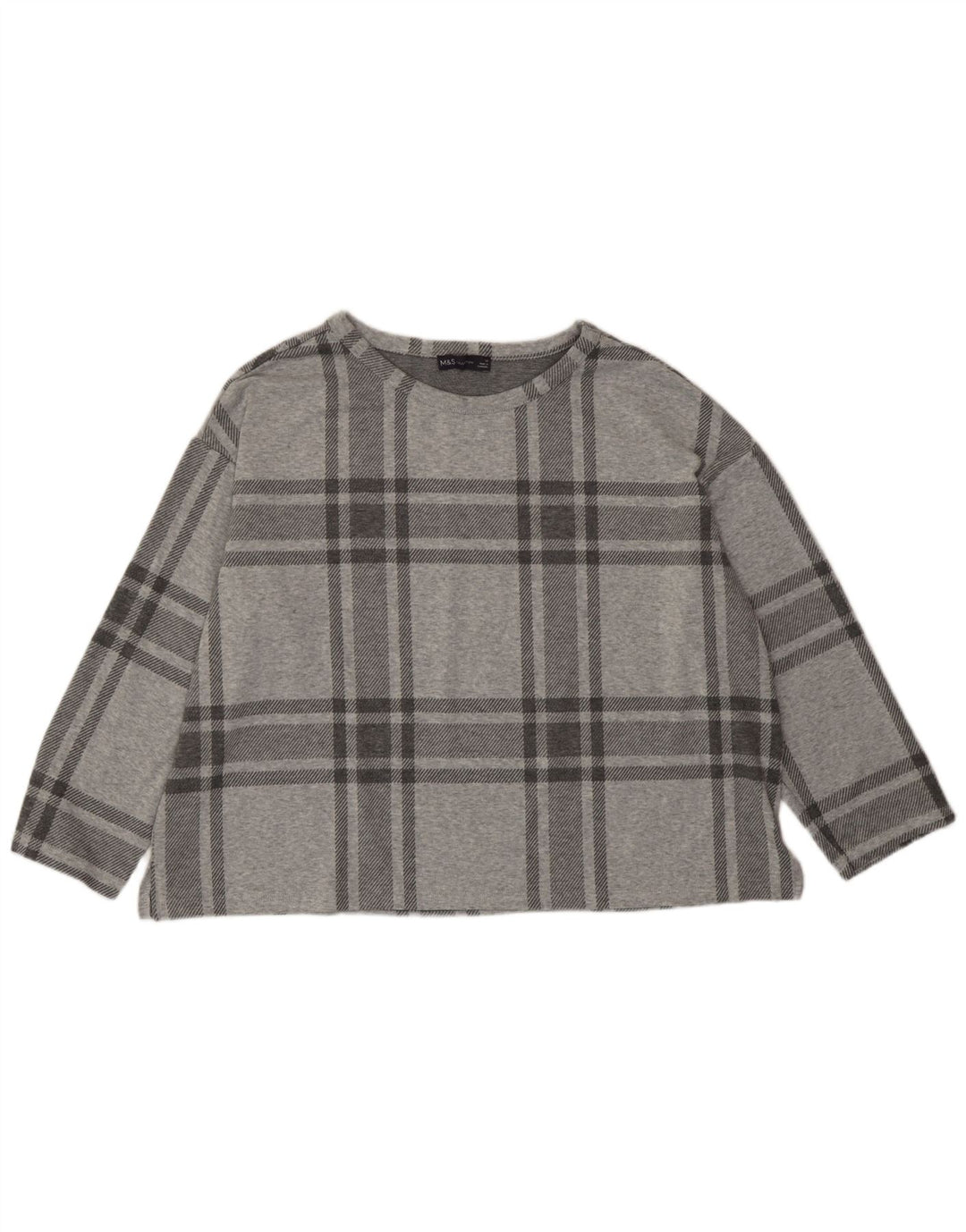 Marks & Spencer Damen Crop Top 3/4 Ärmel UK 20 2XL Grau kariertes Polyester