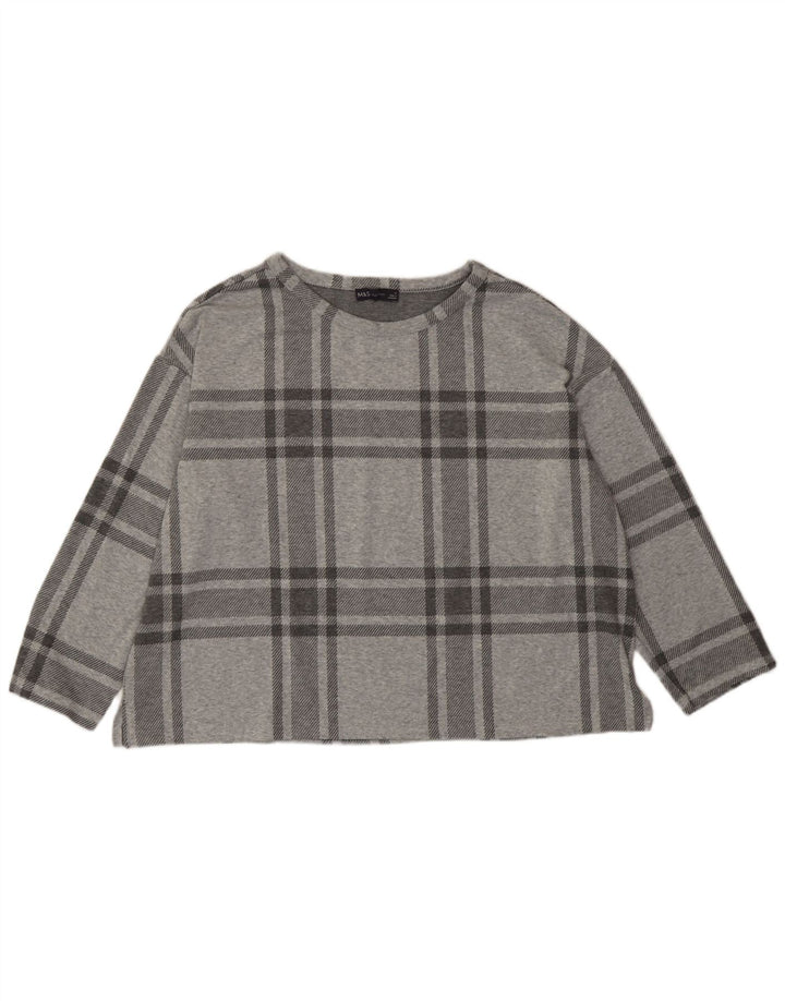 Marks & Spencer Damen Crop Top 3/4 Ärmel UK 20 2XL Grau kariertes Polyester