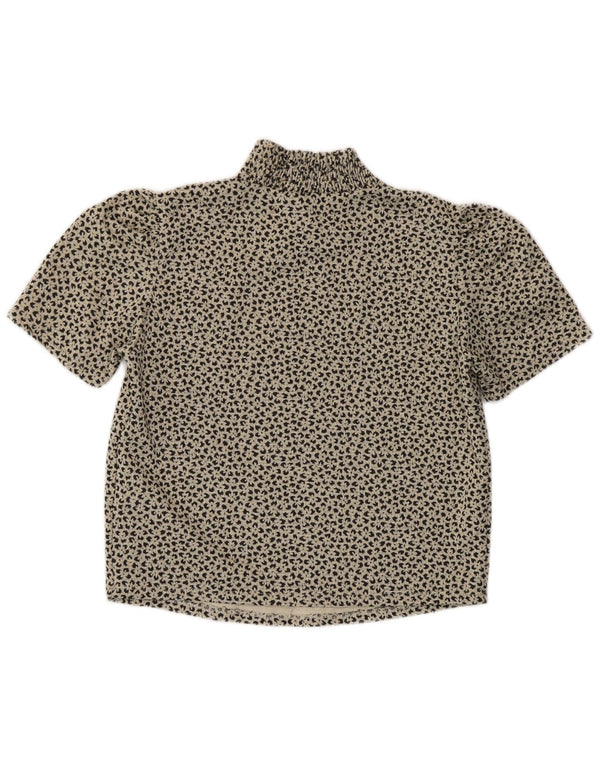 Zara Damen Crop Bluse Top UK 14 Großes graues Polyester mit Tiermuster