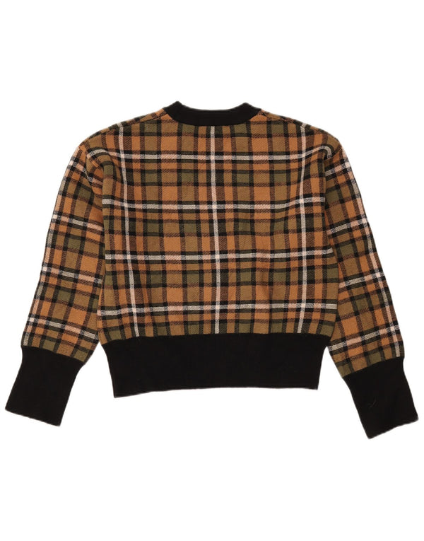 Zara Damen-Pullover mit bauchfreiem U-Boot-Ausschnitt, Gr. 10, klein, braun, kariert, Viskose