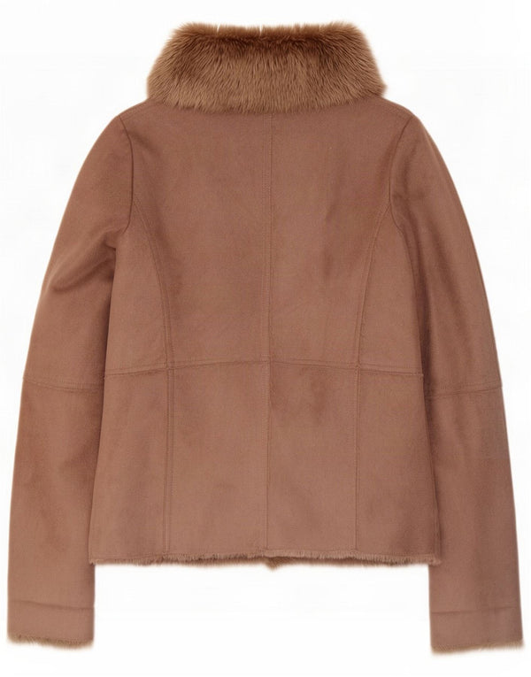 Oasis Womens Open Sherpa Jacket UK 10 Small Brown Polyester