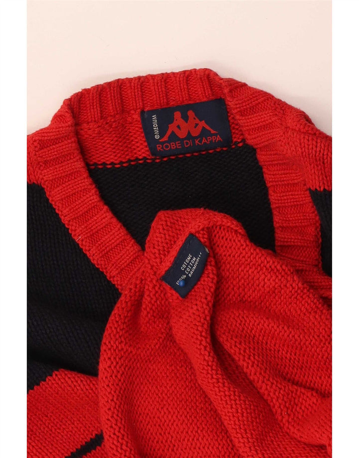 Kappa Herren-Pullover mit V-Ausschnitt aus mittelroter Colourblock-Baumwolle
