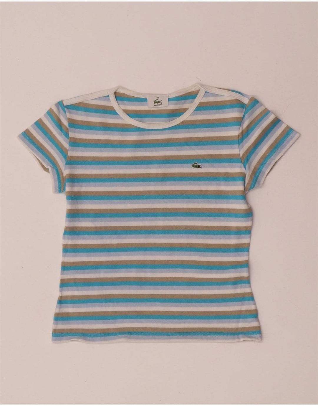 Lacoste Damen Crop T-Shirt Top Größe 38 Medium Mehrfarbig gestreift aus Baumwolle