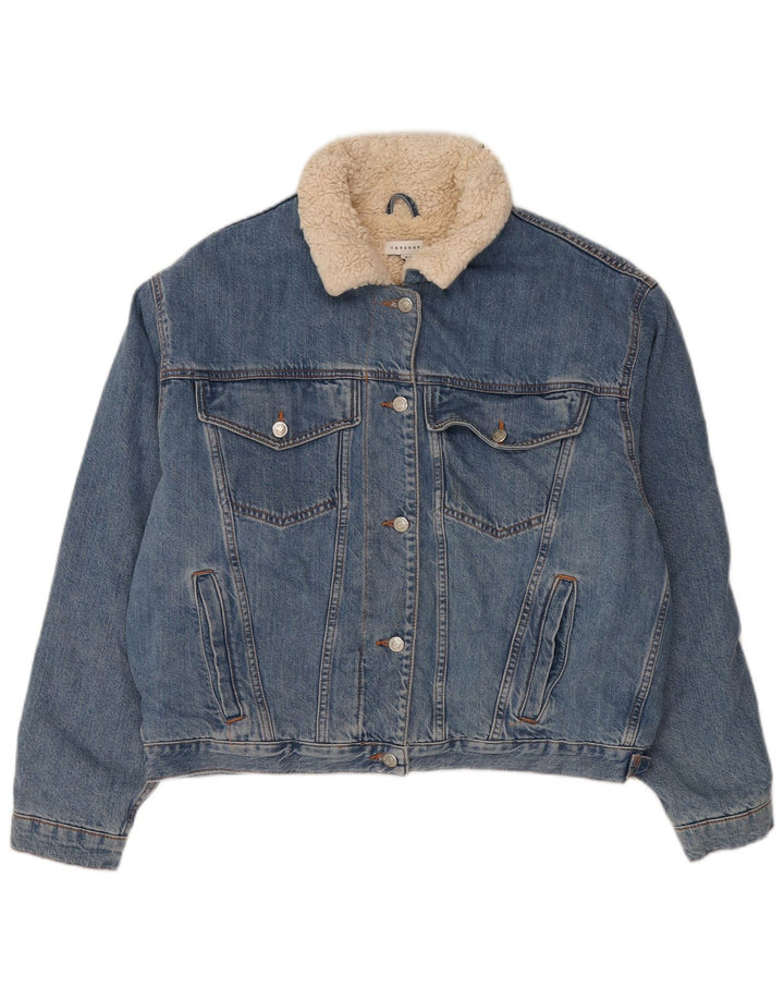 Topshop Damen-Jeans-Sherpa-Jacke in Übergröße, UK 10, Größe S, Blau, Baumwolle