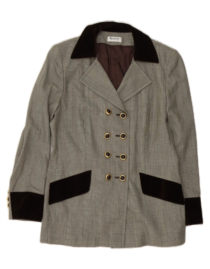 ANTONETTE Womens Double Breasted Blazer Jacket EU 38 Medium Grey Check Vintage Antonette and Second-Hand Antonette from Messina Hembry 