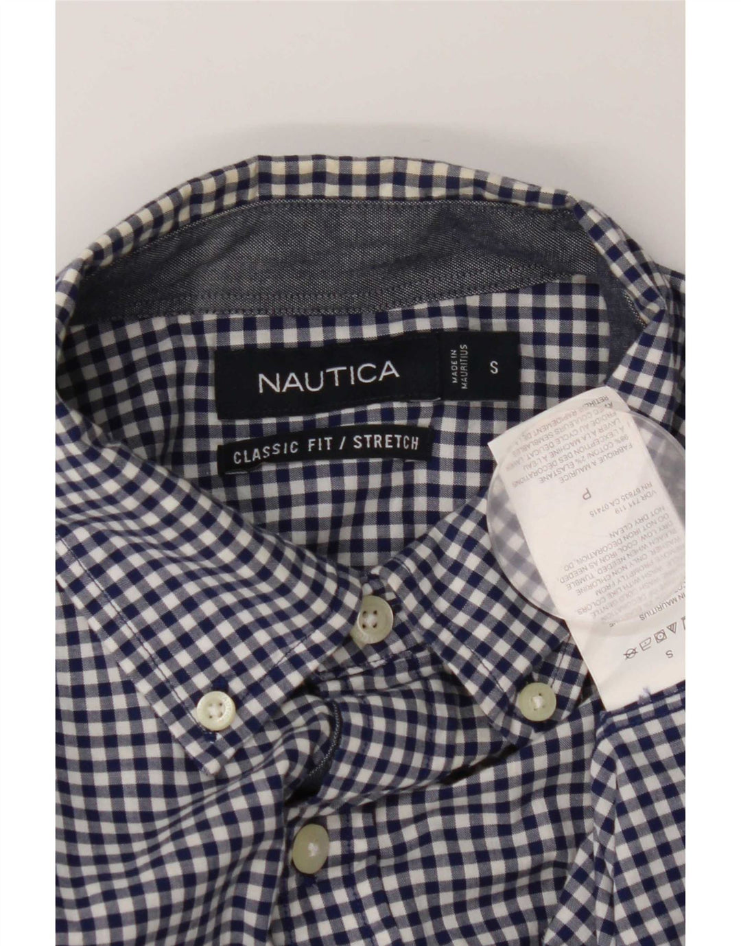 Nautica Herren-Stretch-Hemd mit klassischer Passform, klein, marineblau, Gingham-Baumwolle
