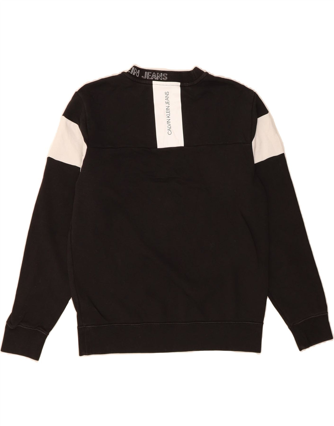 CALVIN KLEIN JEANS Mens Graphic Sweatshirt Jumper Small Black Colourblock Vintage Calvin Klein Jeans and Second-Hand Calvin Klein Jeans from Messina Hembry 