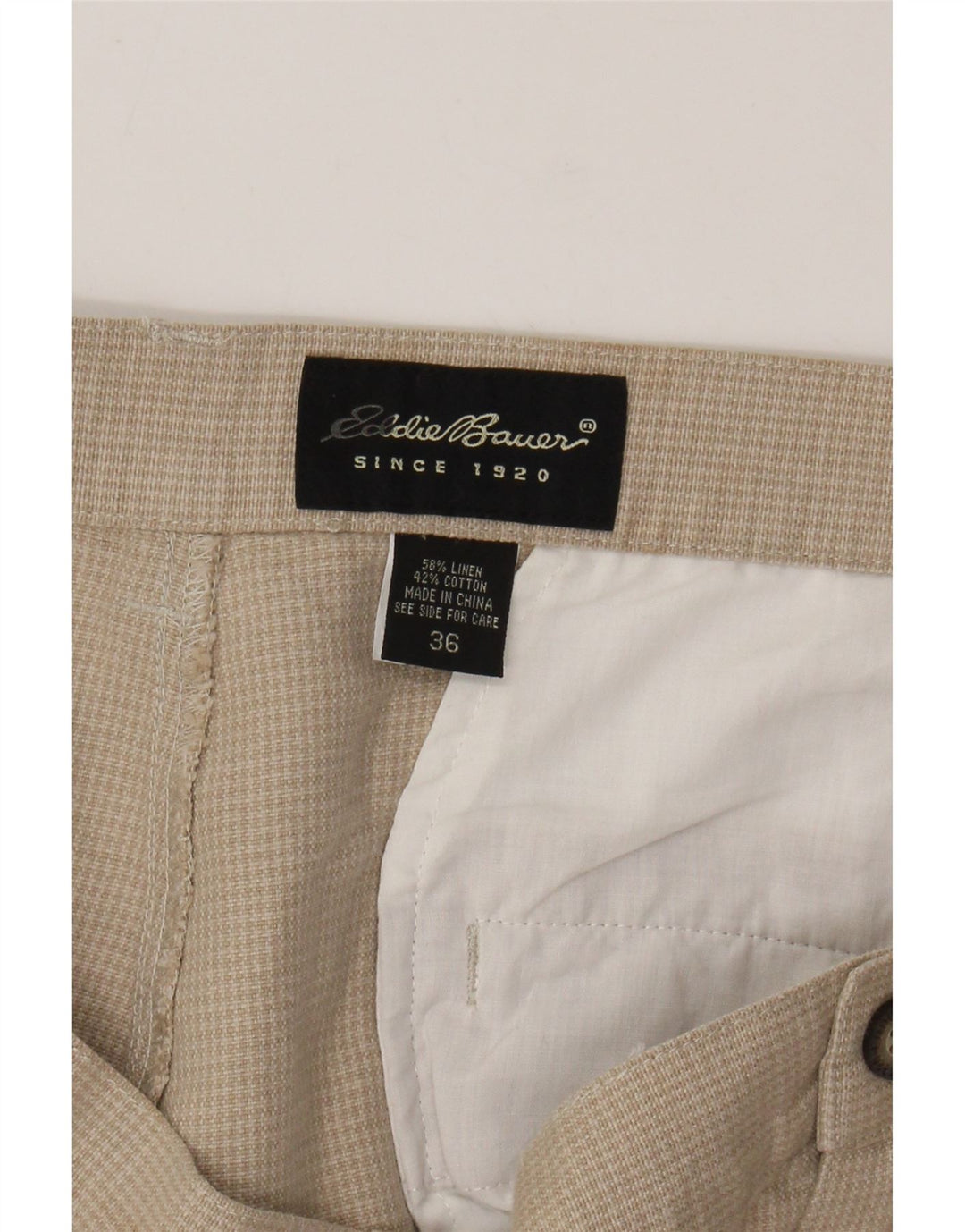 EDDIE BAUER Herren-Chinohose mit Pegged, W36, L30, Beige Hahnentritt-Leinen