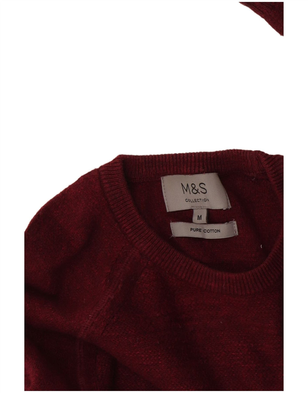 Marks & Spencer Herren-Pullover mit Rundhalsausschnitt, mittlerer burgunderroter Baumwolle