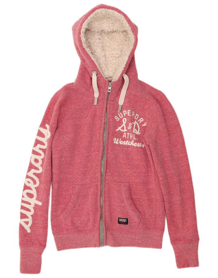 Superdry Damen-Kapuzenpullover mit grafischem Reißverschluss, Gr. 10, Größe S, Rosa, Polyester