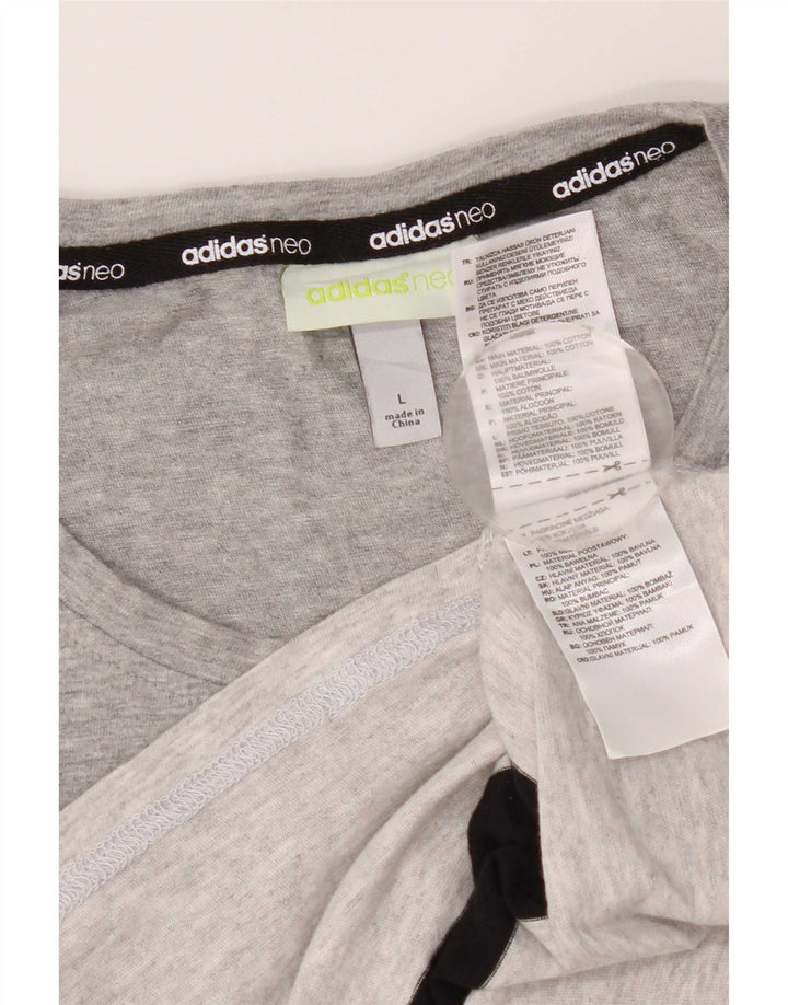 Adidas Herren T-Shirt Top Large Grau Gestreifte Baumwolle
