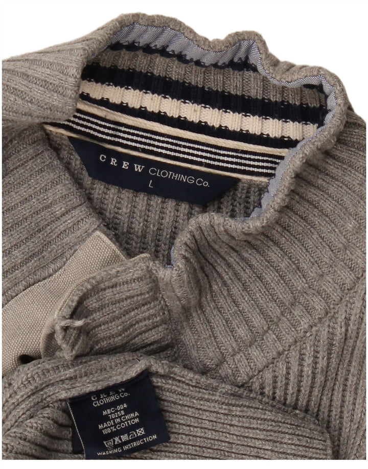 CREW CLOTHING Herren-Pullover mit Knopfkragen, Größe L, aus grauer Baumwolle