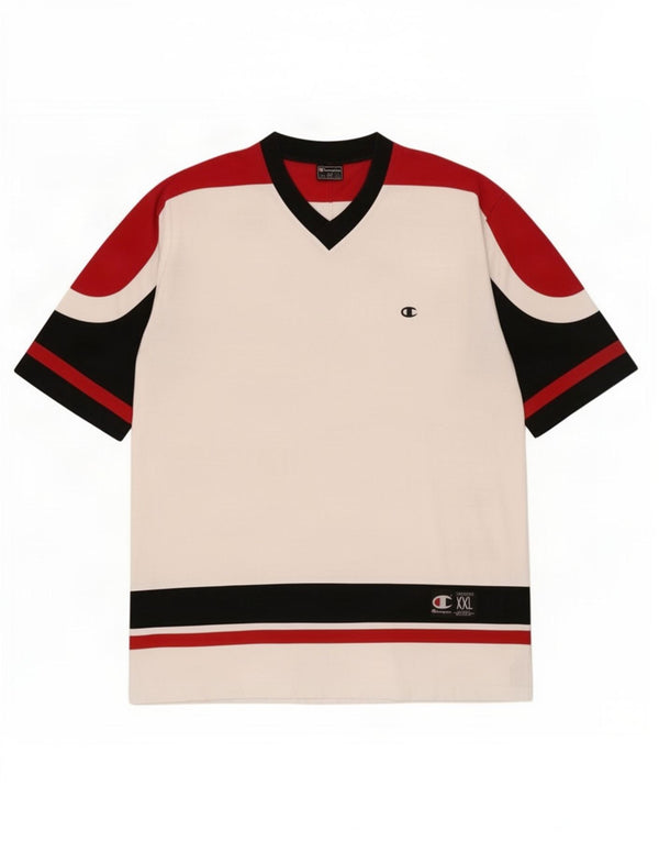 Champion Herren-T-Shirt mit Grafik, 2XL, weiße Farbblock-Baumwolle
