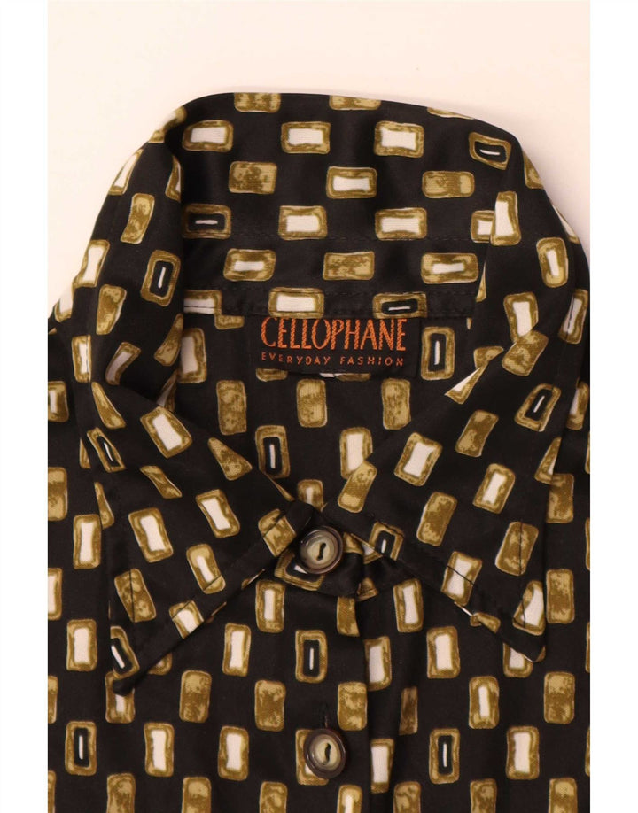Cellophan-Damenhemd UK 16 Large Schwarz Geometrisch