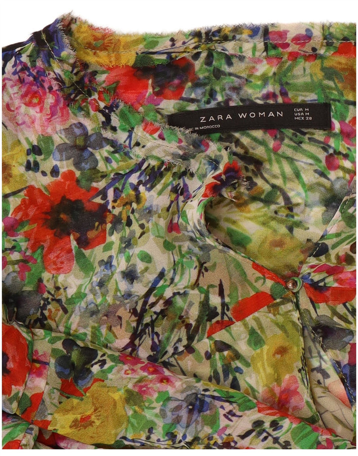 ZARA Womens Long Sleeve Blouse Top UK 14 Medium Multicoloured Floral