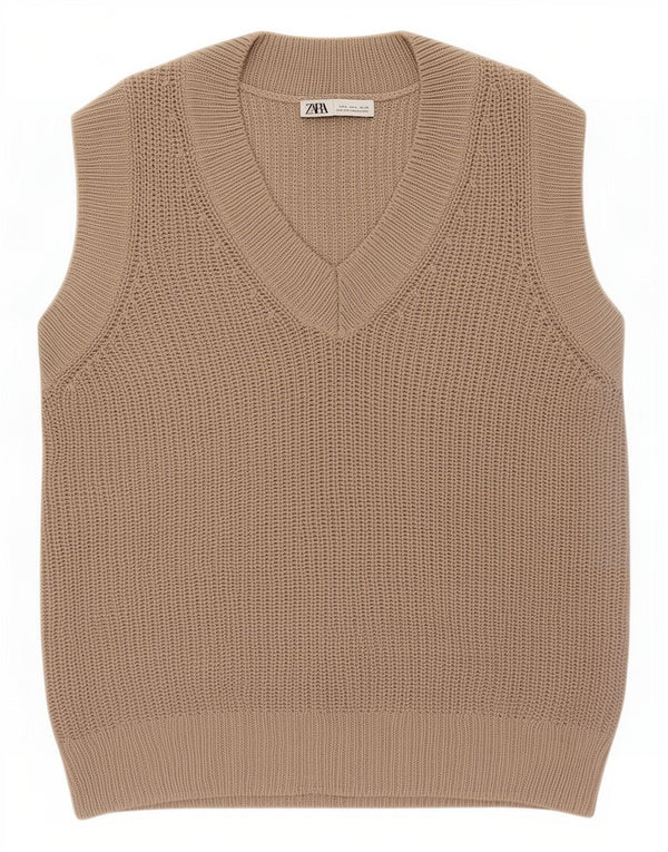 Zara Damen Übergroßes Weste-Tanktop UK 10 Small Khaki Acryl