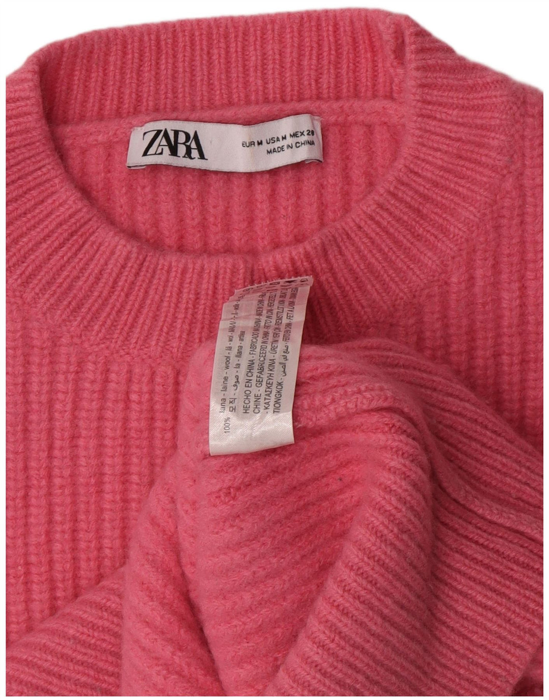 Zara Damen Crop Crew Neck Pullover Pullover UK 14 Mittelrosa Wolle
