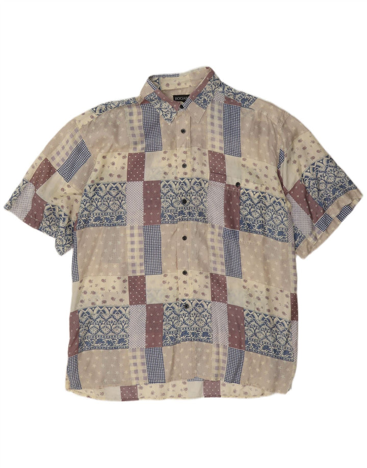 Bogari Herren-Kurzarmhemd XL, mehrfarbig, Patchwork-Seide
