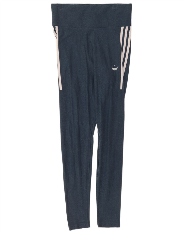 Adidas Damen Leggings UK 14 Large Marineblau Baumwolle