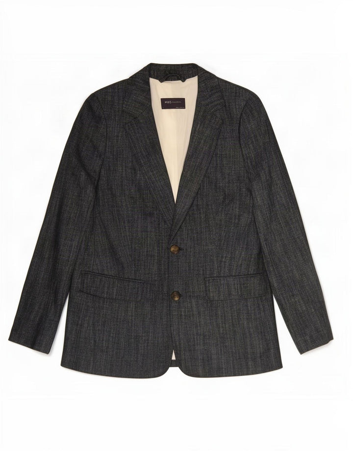 Marks & Spencer Damen-Blazerjacke mit 2 Knöpfen, Gr. 8, Marineblau, Baumwolle