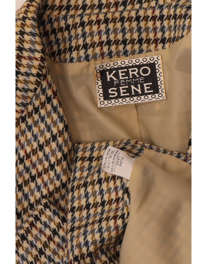 Vintage Damen 2-Knopf-Blazerjacke UK 14 Large Beige Houndstooth