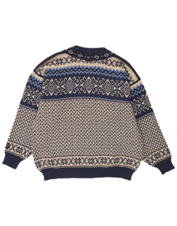 Nordstrikk Herren-Strickjacke XL, blaue Fair-Isle-Schurwolle