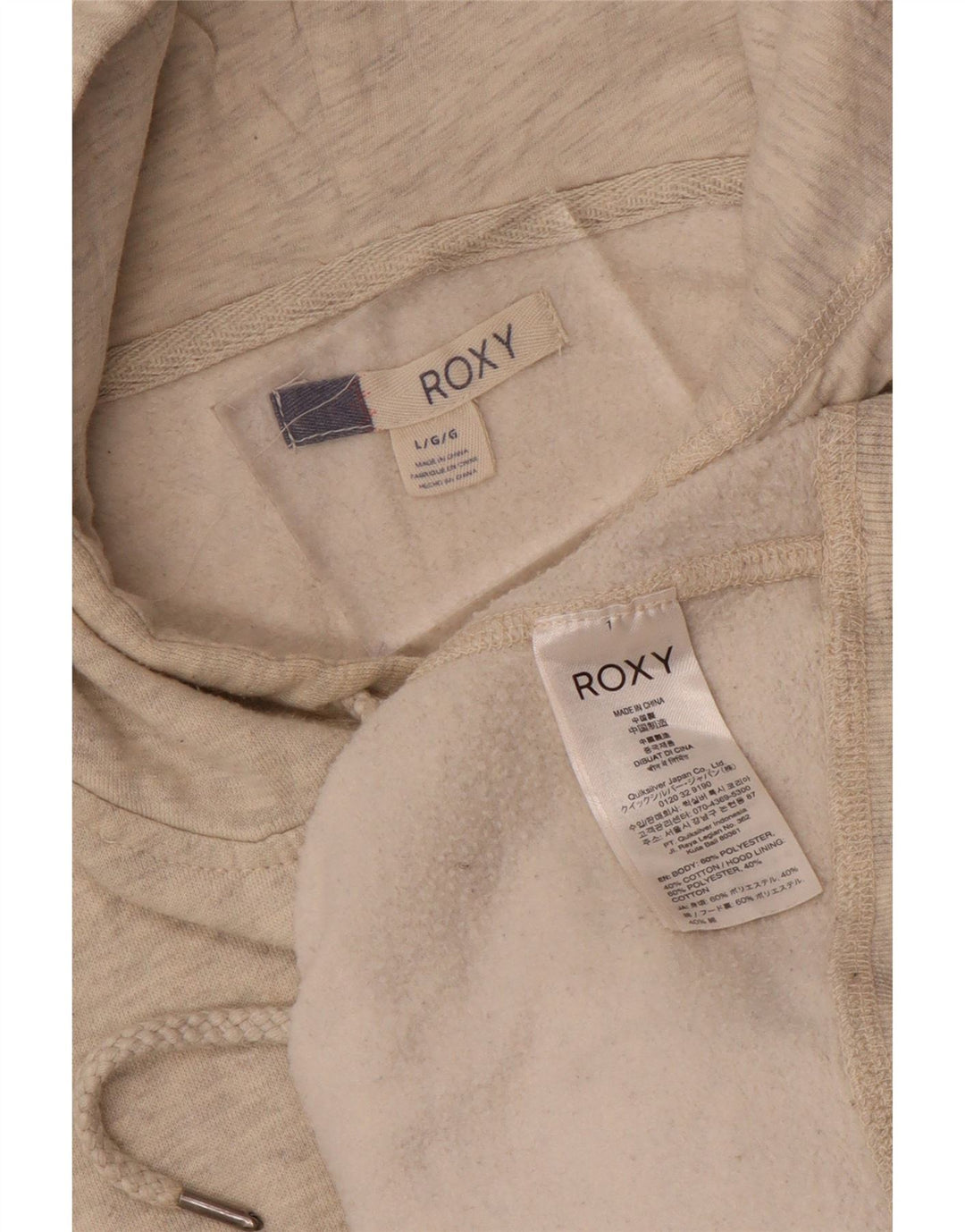 ROXY Womens Graphic Hoodie Pullover UK 16 Large Beige gesprenkeltes Polyester
