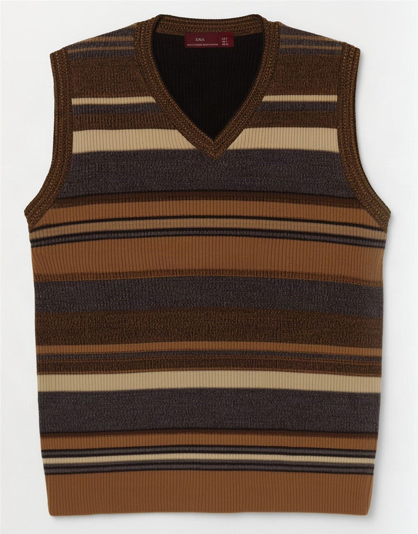 Zara Herren-Tanktop, groß, braun gestreift, Acryl