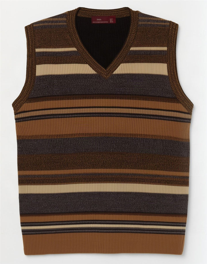 Zara Herren-Tanktop, groß, braun gestreift, Acryl
