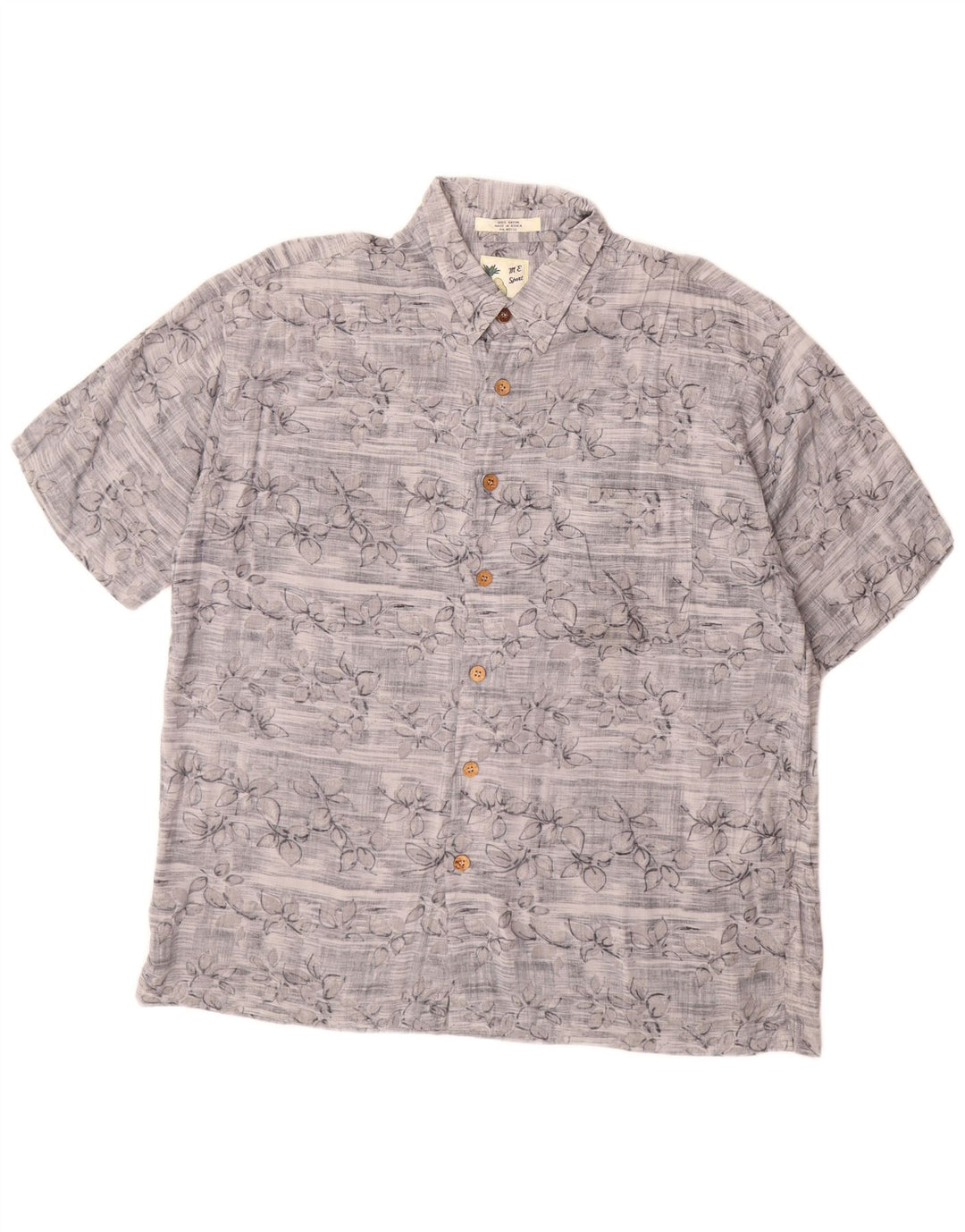 Vintage Herren Kurzarmhemd XL Grau Floral Rayon