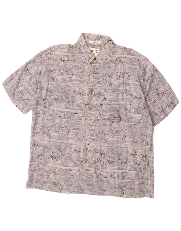 Vintage Herren Kurzarmhemd XL Grau Floral Rayon