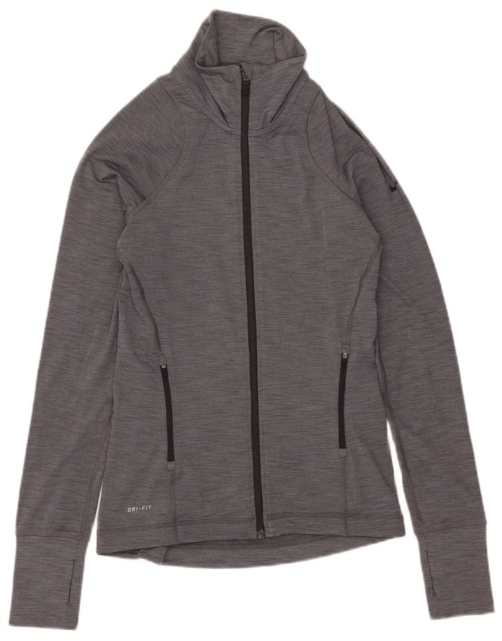 Nike Damen Dri Fit Trainingsanzug Top Jacke UK 10 Small Grau meliert