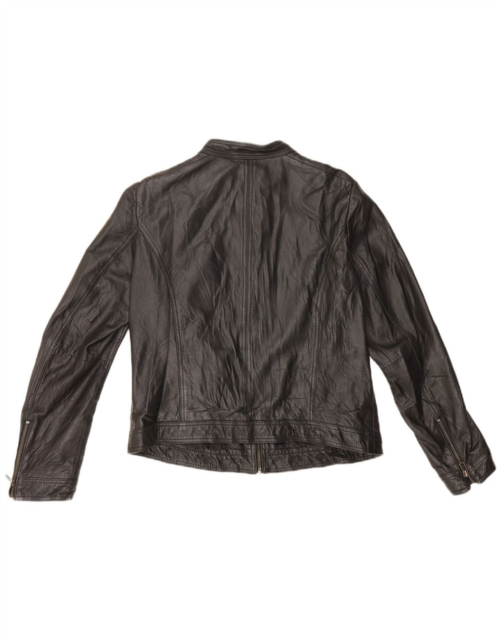 Esprit Damen-Leder-Racer-Jacke, UK 16, großes schwarzes Leder