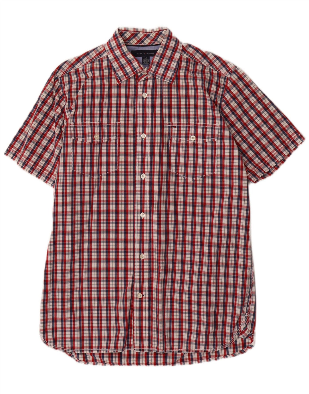 Tommy Hilfiger Herren-Kurzarmhemd, klein, rot kariert, Baumwolle
