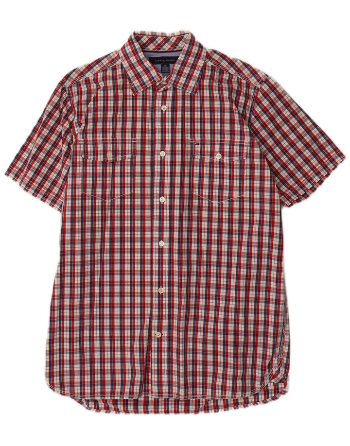 Tommy Hilfiger Herren-Kurzarmhemd, klein, rot kariert, Baumwolle