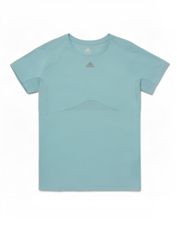 Adidas Damen T-Shirt Top UK 10 Small Blau Polyester