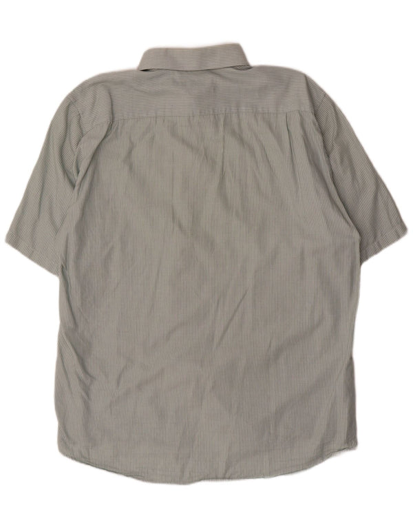 Dkny Herren Kurzarm-Slim-Fit-Hemd XL, grüne Nadelstreifen-Baumwolle