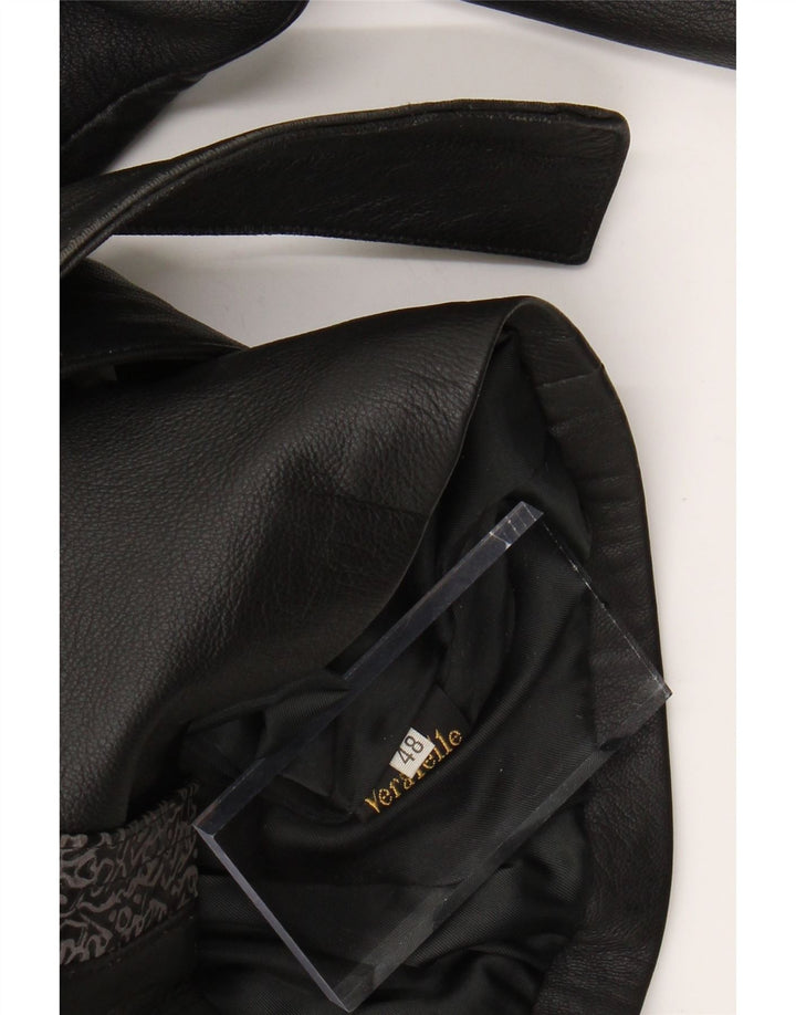 VINTAGE Damen Lederjacke IT 48 XL Schwarzes geometrisches Leder