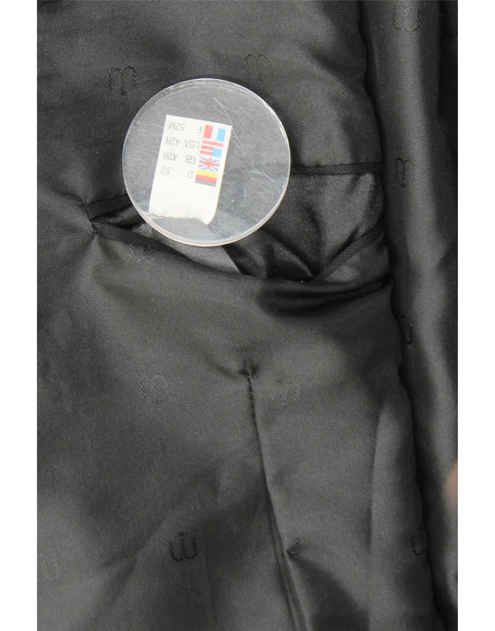 WILVORST Herren Crop Zweireiher Blazer Jacke UK 42 XL Schwarz Nadelstreifen