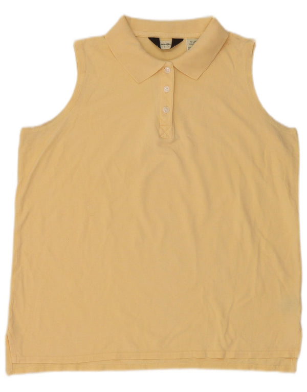 Eddie Bauer Damen ärmelloses Poloshirt UK 14 mittelgelbe Baumwolle