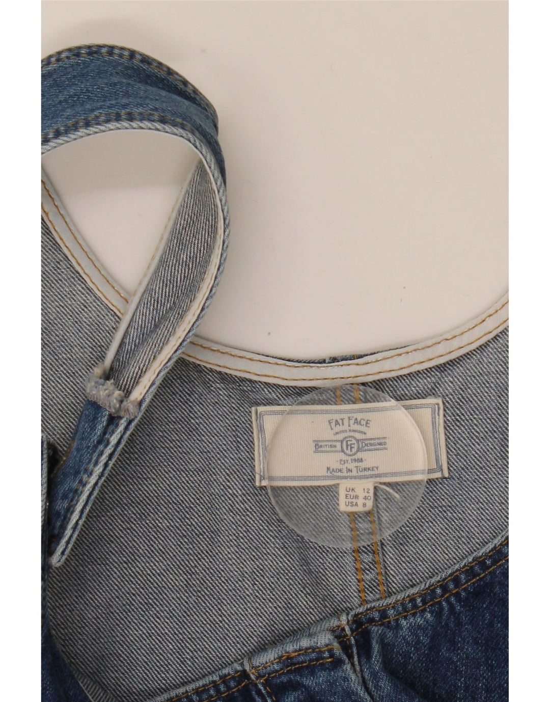 Fat Face Denim-Latzhosenkleid für Damen, UK 12, Mittelblau