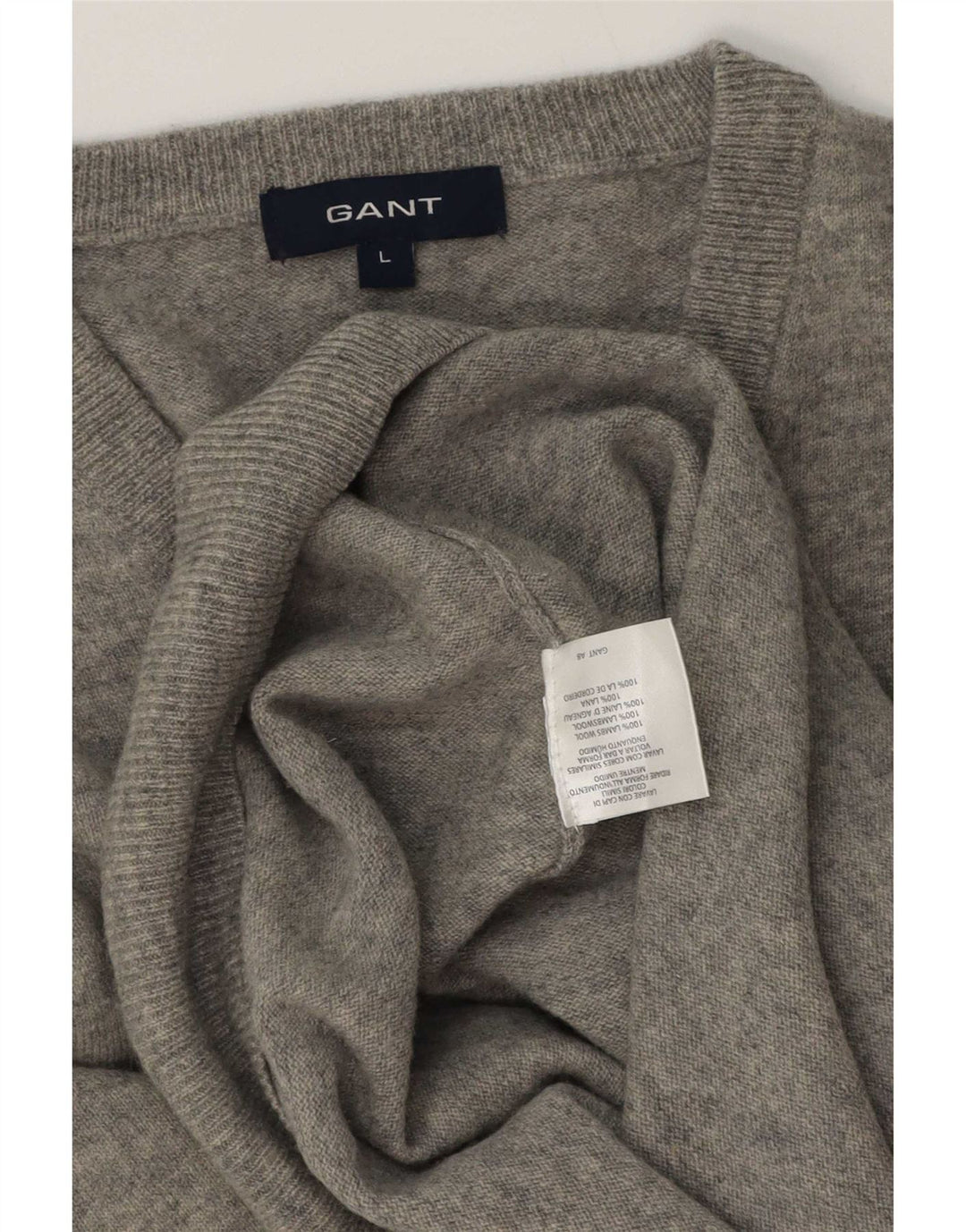 Gant Herren-Pullover mit V-Ausschnitt, groß, graue Lammwolle