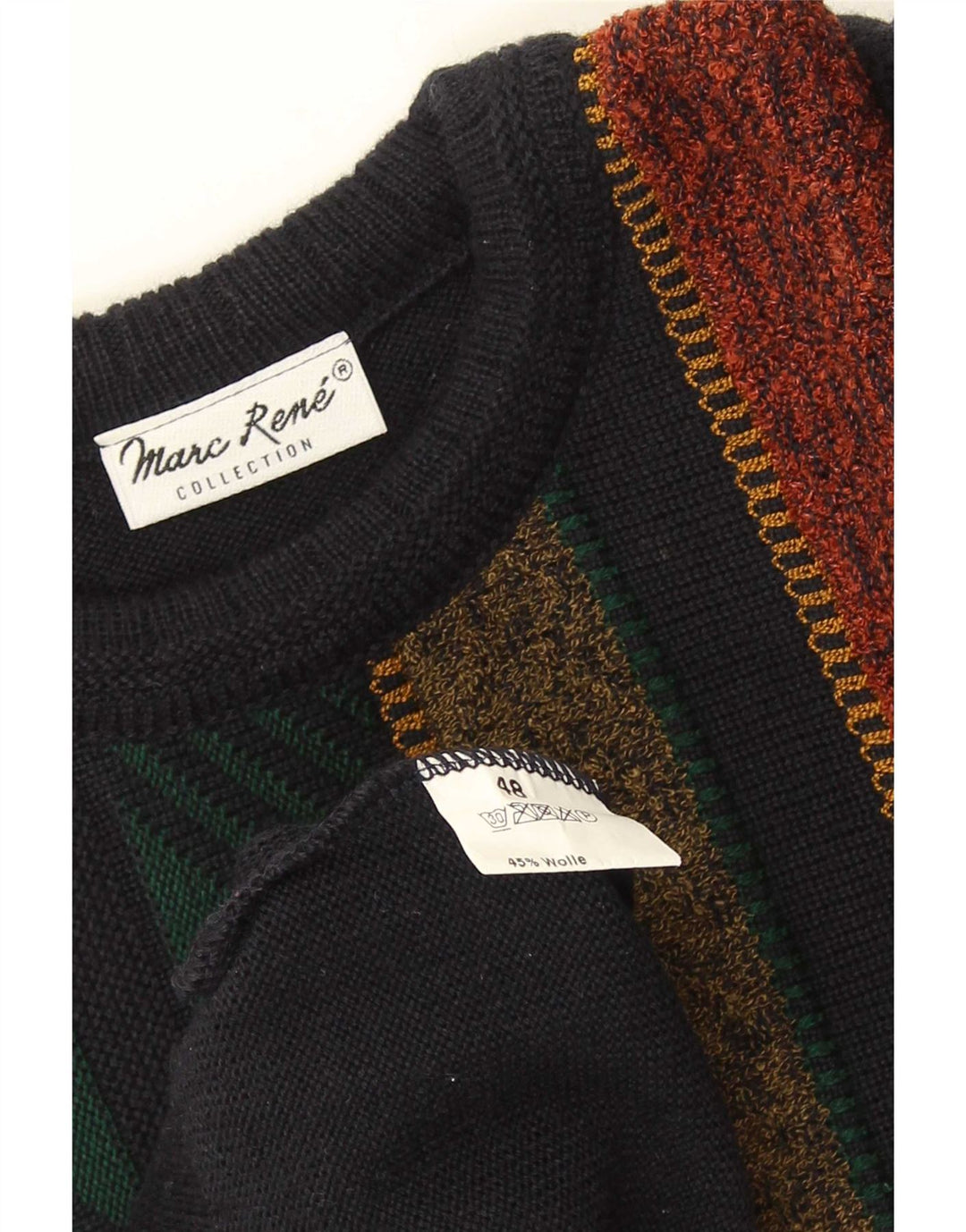 Marc Rene Herren-Pullover mit Rundhalsausschnitt, IT 48, mittelmarineblau gestreifte Wolle