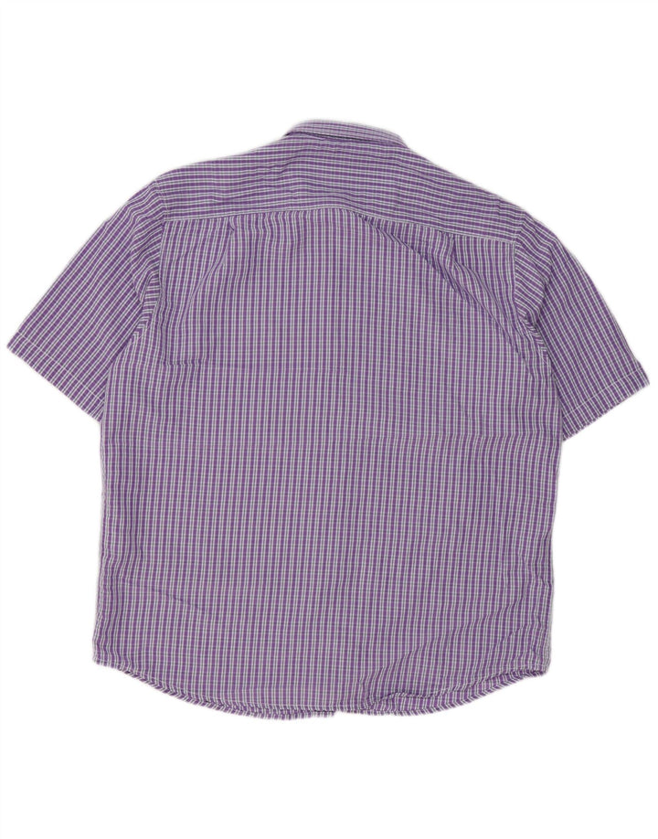 JAMES PRINGLE Herren-Kurzarmhemd, großes violettes Gingham-Polyester