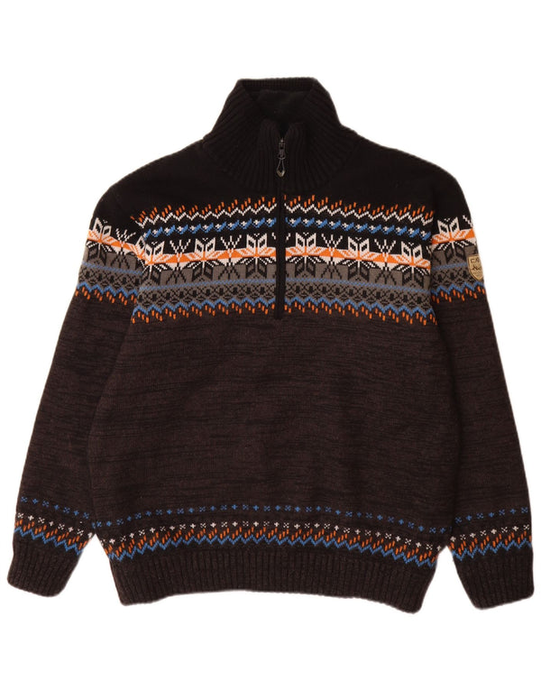 CMP Herren-Pullover mit Reißverschluss am Hals, IT 52, Größe L, Schwarz, Fair-Isle-Acryl