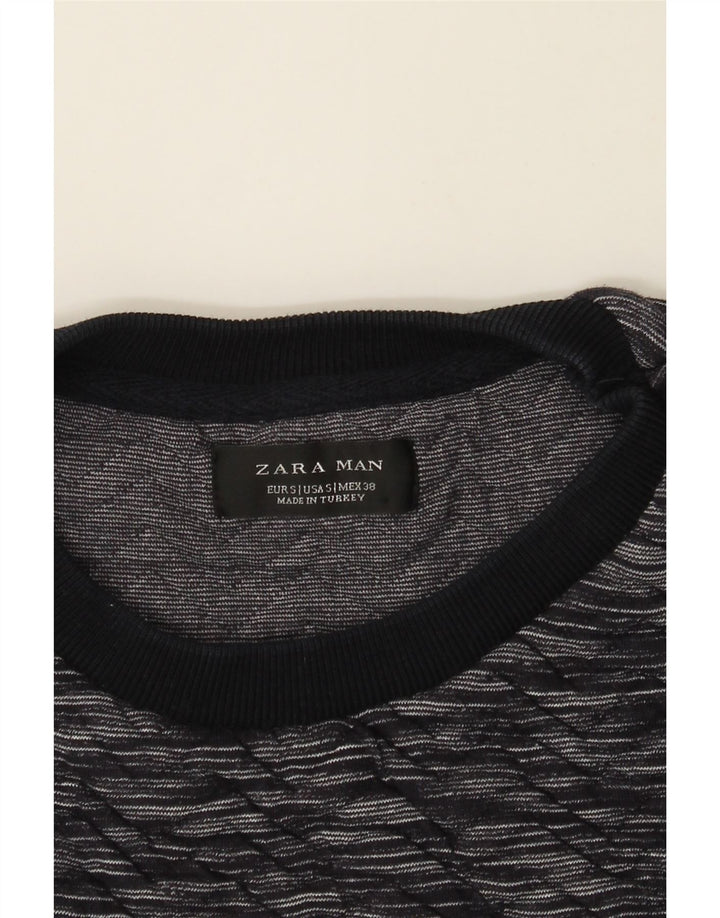 ZARA Mens Sweatshirt Jumper Small Navy Blue Chevron Cotton Vintage Zara and Second-Hand Zara from Messina Hembry 