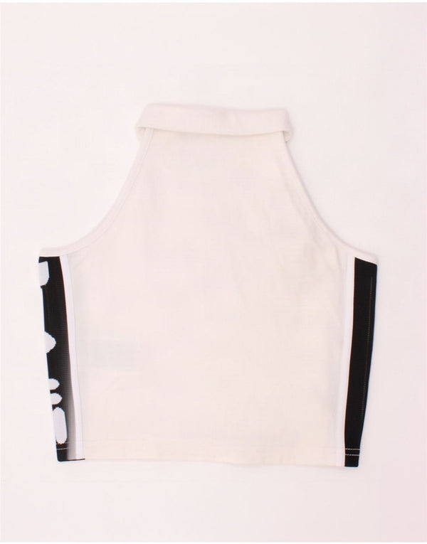 Fila Damen Crop Graphic Vest Top UK 4 XS Weiße Colourblock-Baumwolle
