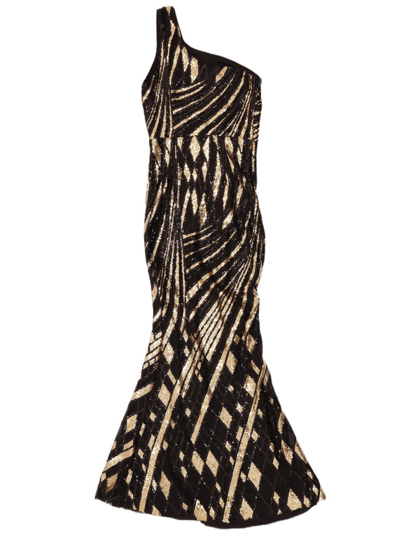 Faeriesty Damen Maxikleid mit One-Shoulder-Meerjungfrau-Muster, Gr. 4, XS, Schwarz, geometrisch