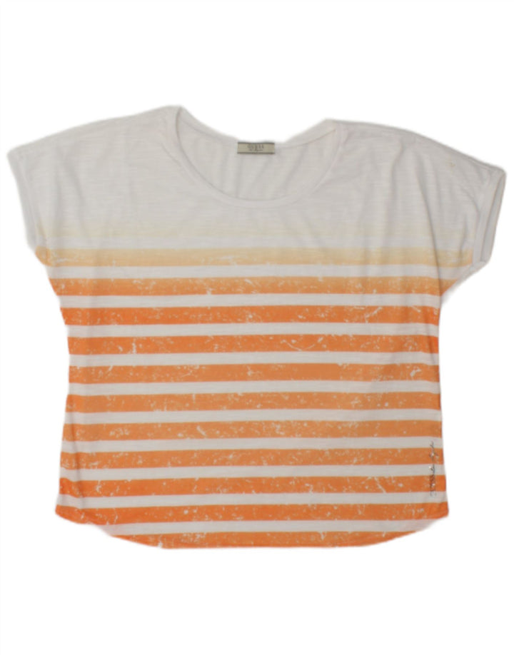 Guess Damen T-Shirt Top UK 14 Medium Weiß gestreift